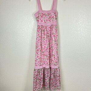 By the River pink rose floral lace prairie maxi dress size small